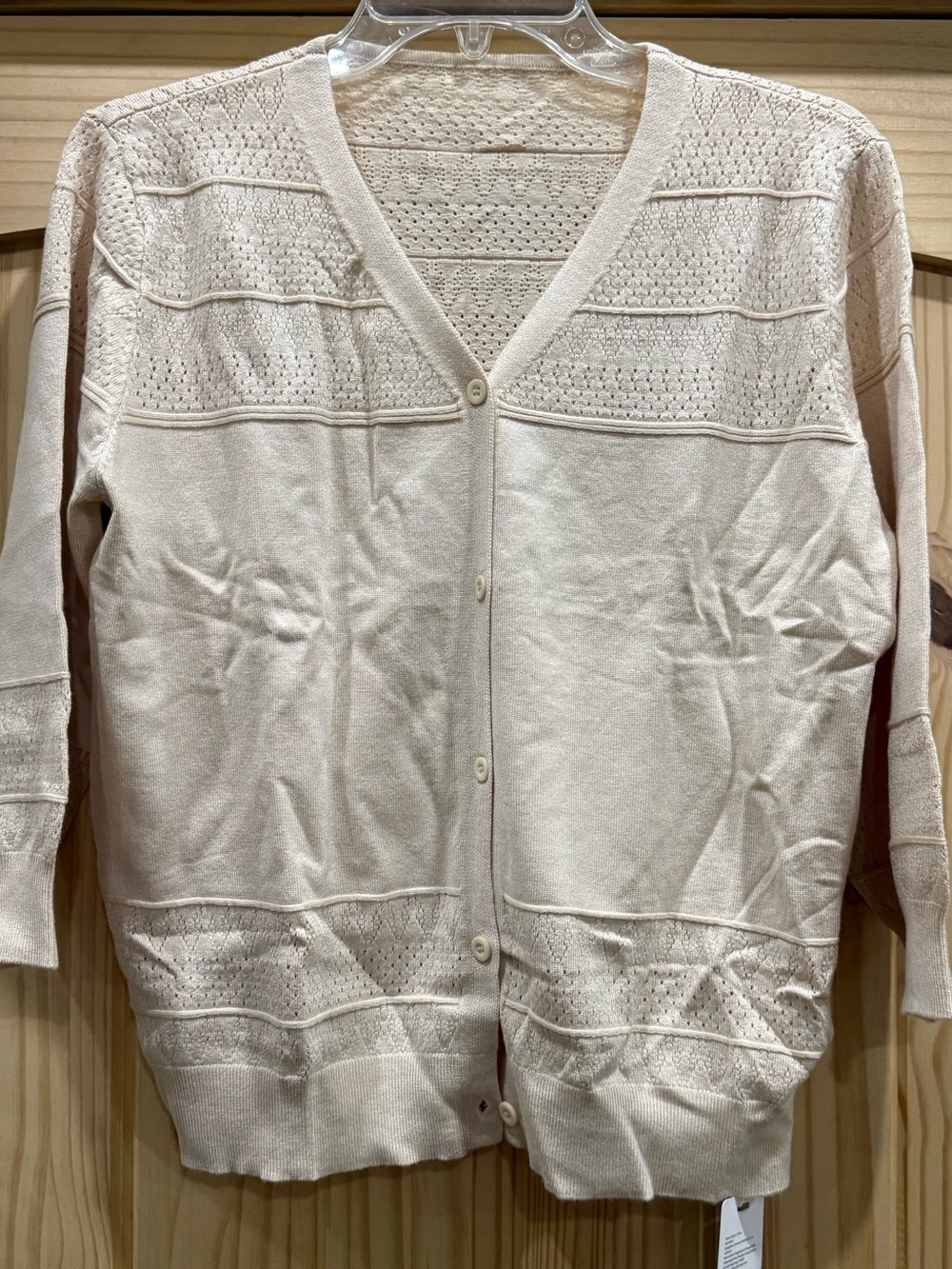 Light Cream V-Neck Button Cardigan Sweater